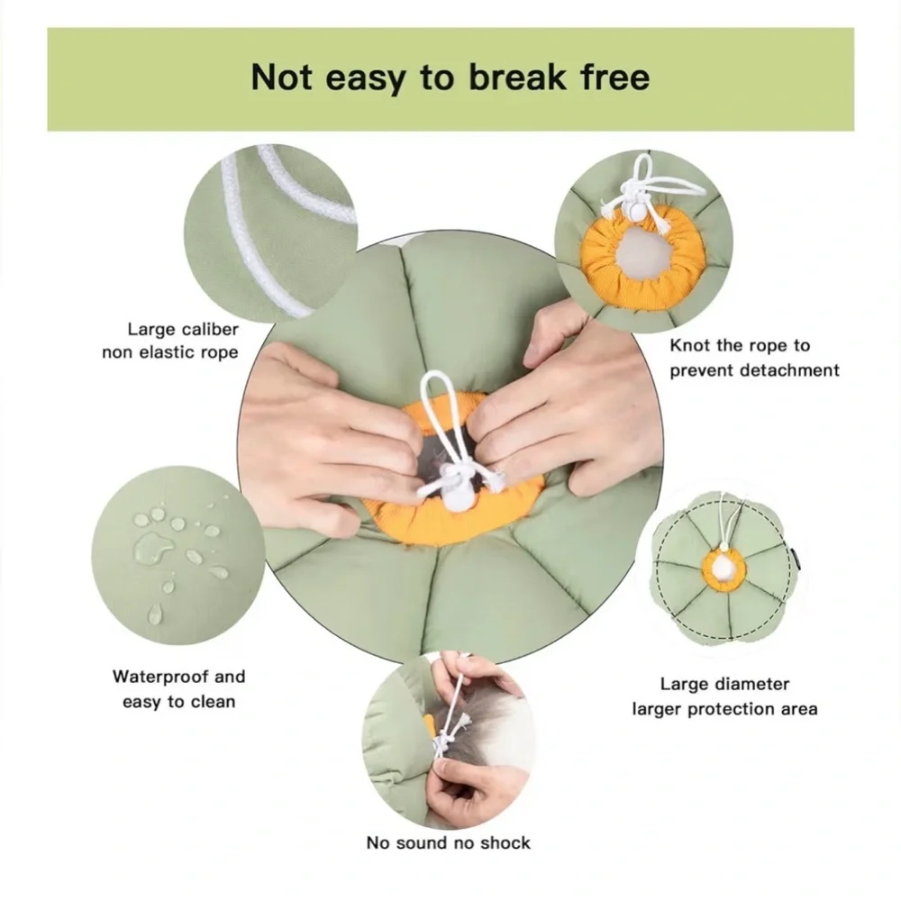 NEW Cat Cone Collar Waterproof Recovery Anti-Bite Healing Safety Green Flower L